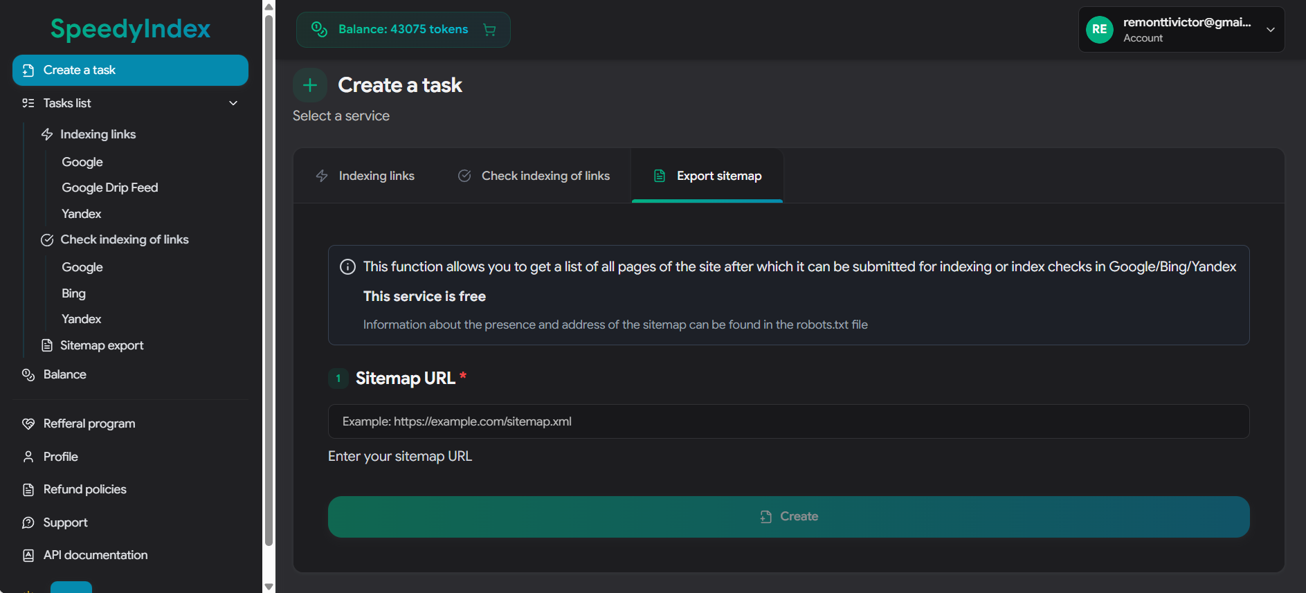 Bulk actions menu: Check Index Status or Send to Indexing